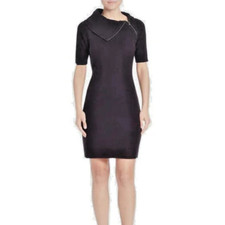 CALVIN KLEIN  BROWN COWL ASYMMETRICAL ZIP NECK CARRER SWEATER DRESS SIZE: S