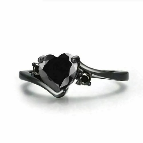 2Ct Lab Created Black Diamond Solitaire Engagement Ring 14k Black Gold Finish - Picture 5 of 6