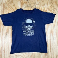 Vintage The Dude Abides Big Lebowski Graphic Crew Neck Men's T-Shirt L Navy Blue