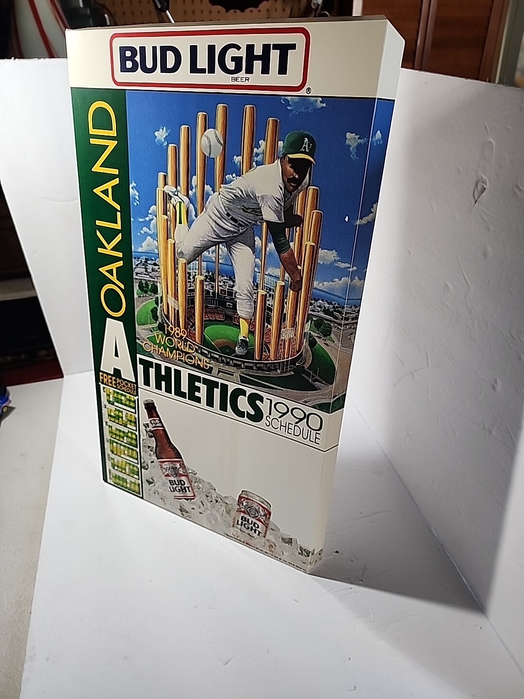1989 World Series MLB Oakland A's Bud Light Beer Poster/Game Calendar Stand-Up