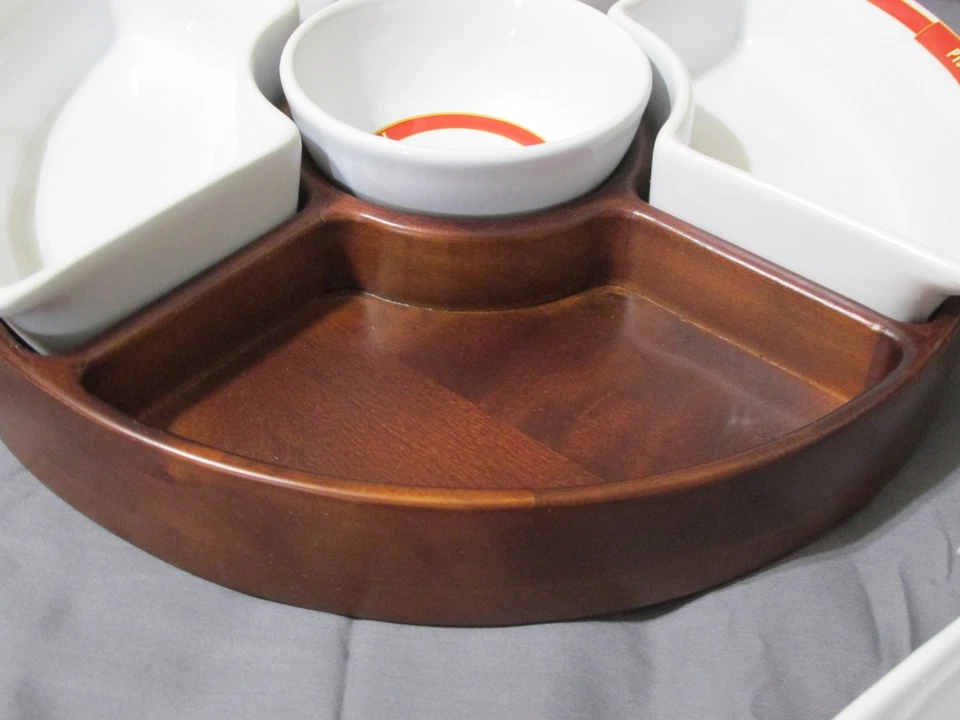 New Pottery Barn Pasta Rustica Condiment Carousel Lazy Susan Wood Porcelain Tray - Image 3 of 4