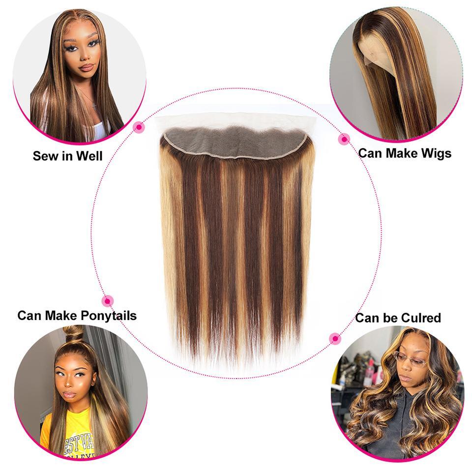 22"" Brazilian Virgin Human Hair STRAIGHT HIGHLIGHT 4#/7# 13X4 Lace Frontal 12AA