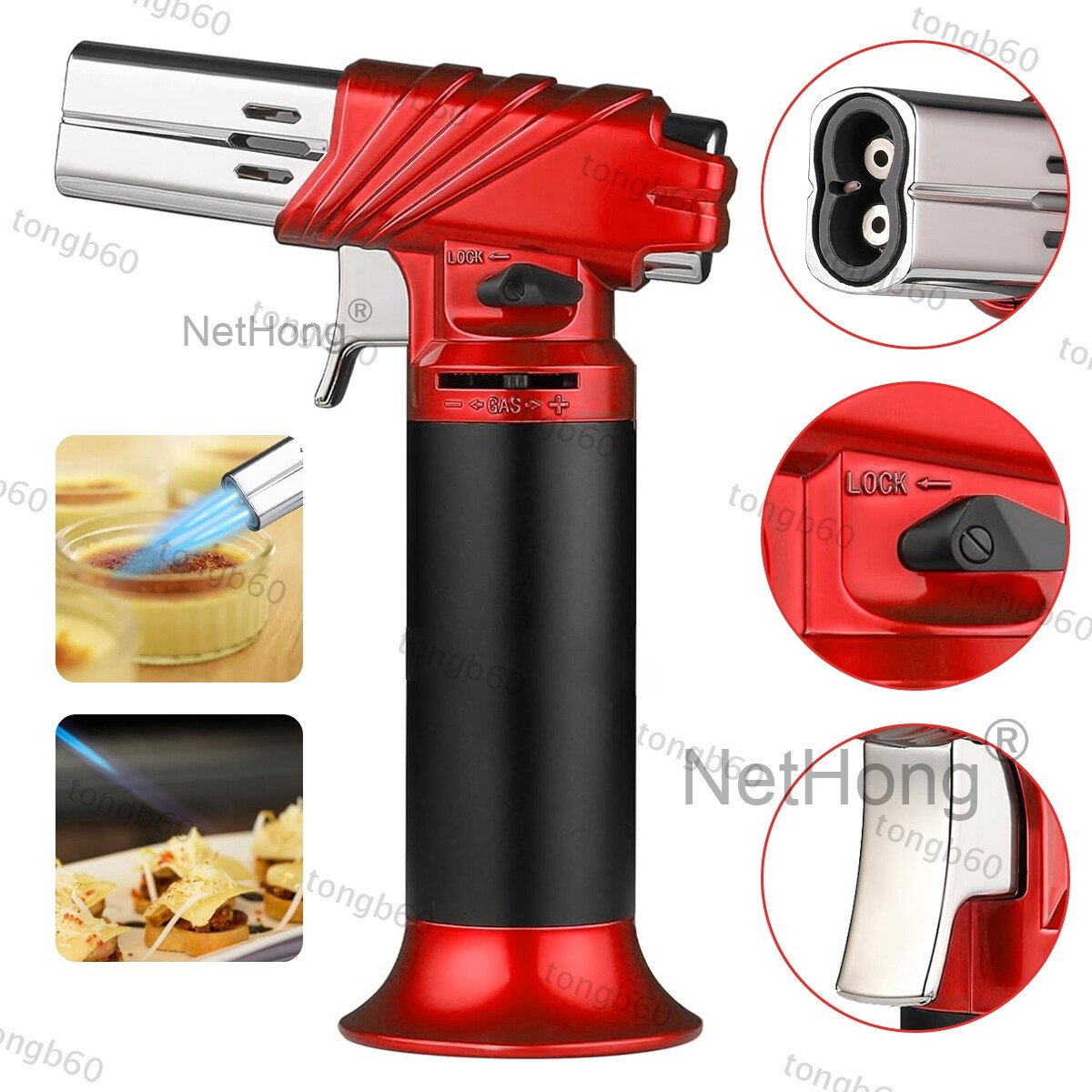 Flambierbrenner Gasbrenner Bunsenbrenner Küche Dual Flambierer Küchenbren rot