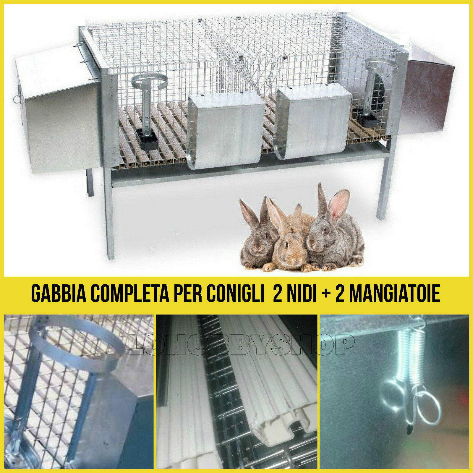 GABBIA PER CONIGLI COMPLETA CONIGLIERA DOPPIA