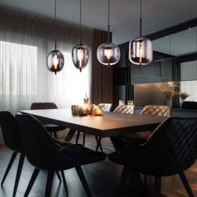 GLOBO Pendelleuchte Esszimmerlampe Hängeleuchte Vintage 4 flammig Smoky Glas H 120 cm