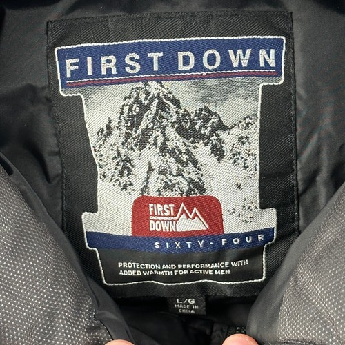 First Down Jacket Mens Large Black Gray Coat Ski Winter Down Feathers Blend - Picture 2 of 15