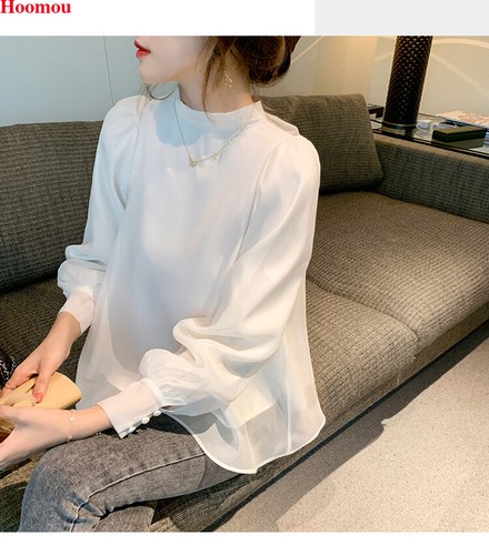 Korean Women Bow Tie Puff Sleeve Chiffon Party Formal Workwear Blouse Tops Shirt - Picture 12 of 15