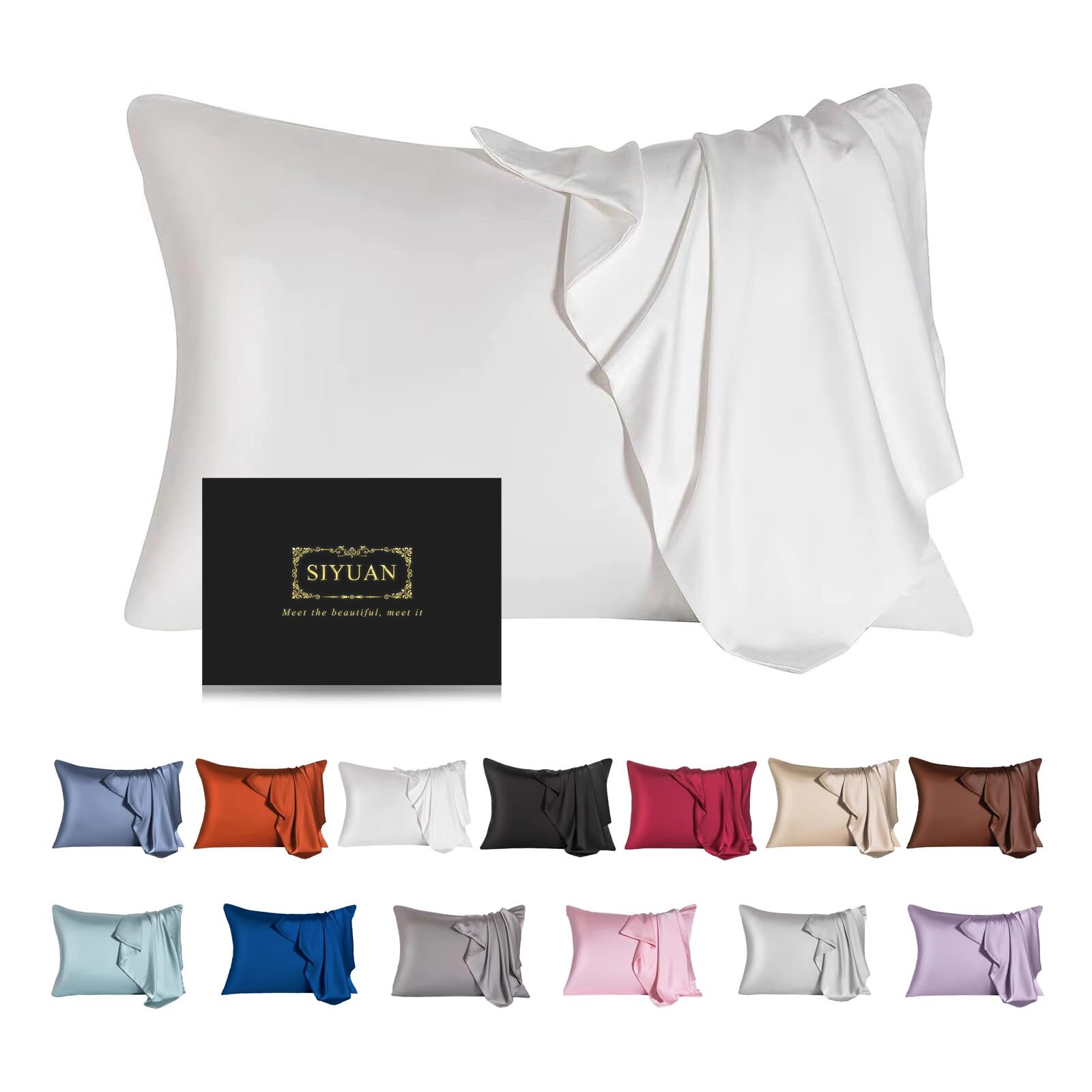 Mulberry Silk Pillowcase for Hair and SkinQueen Size Cooling Silk Pillow Case...-image
