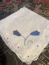 Vintage Blue Tulips Appliqu  Hankie   