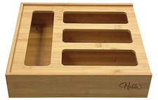 HELIA Bamboo Zip Storage Bag Organizer | Solid Bamboo Food Storage Bag Holder
