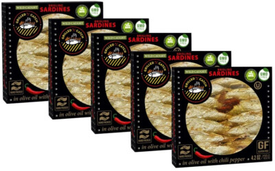 Brivais Vilnis SARDINES in OLIVE OIL w Chilli Pepper (Clear Top) 160gr 5 PACK  