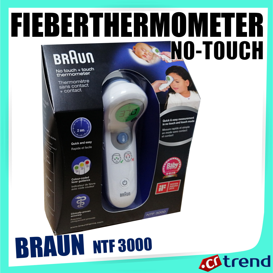 Braun NTF3000 Infrarot Fieberthermometer No touch + touch Thermometer