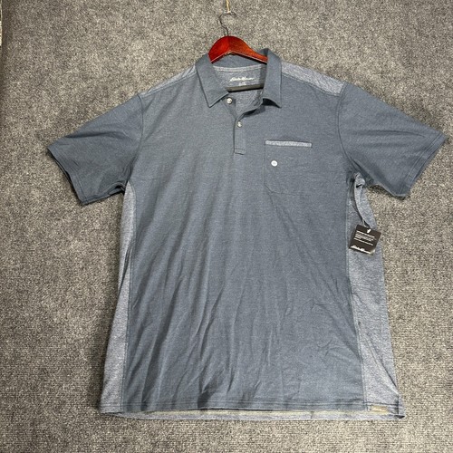 Eddie Bauer Adventurer Polo Shirt Mens TXL Short Sleeve Blue Stretch FreeDry NEW