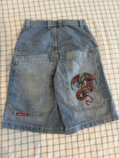VINTAGE JNCO Jorts Dragon Embroidery Blue Baggy Y2K Skater Shorts Denim Grail