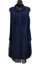 Miss Me Sheer Collar Button Dress Blue Women’s Size Small NWT