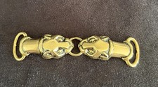 Unused Vintage Rare Gold Tone 2 Lion Head Sew-On/ Pass Through Belt Buckle