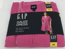 Gap Women's Gauze Tiered Dress Size Medium Pink Short Sleeve BOHO V Neck