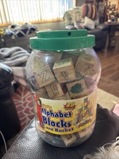 ALPHABET Block WOOD 47 Pieces Set w/ Plastic Container INCOMPLETE SET 