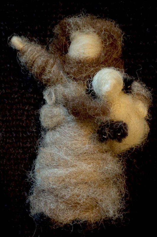 NEEDLE FELTED Woman holding Sheep SHEEP WOOL SCULPTURE HANDMADE Vintage FOLK ART