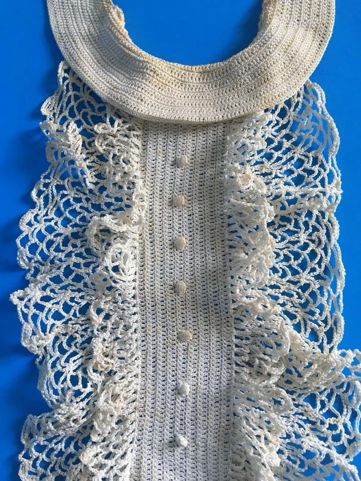 Vintage 1930s 40s Hand Crochet Ivory Lace Double Ruffle Collar Dickie - Image 3 of 4