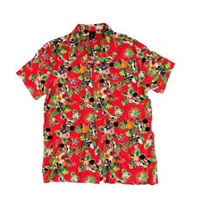 Vintage 90s Disney Mickey Mouse Red Floral Hawaiian Button Down Shirt XL