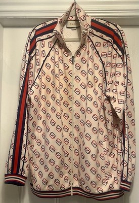Authentic Gucci interlocking G pattern track jacket XXL Cream Red Blue