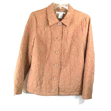 Requirements Women's Large Quilted Jacket Blazer Tan Boho Lined Embroidered Vtg