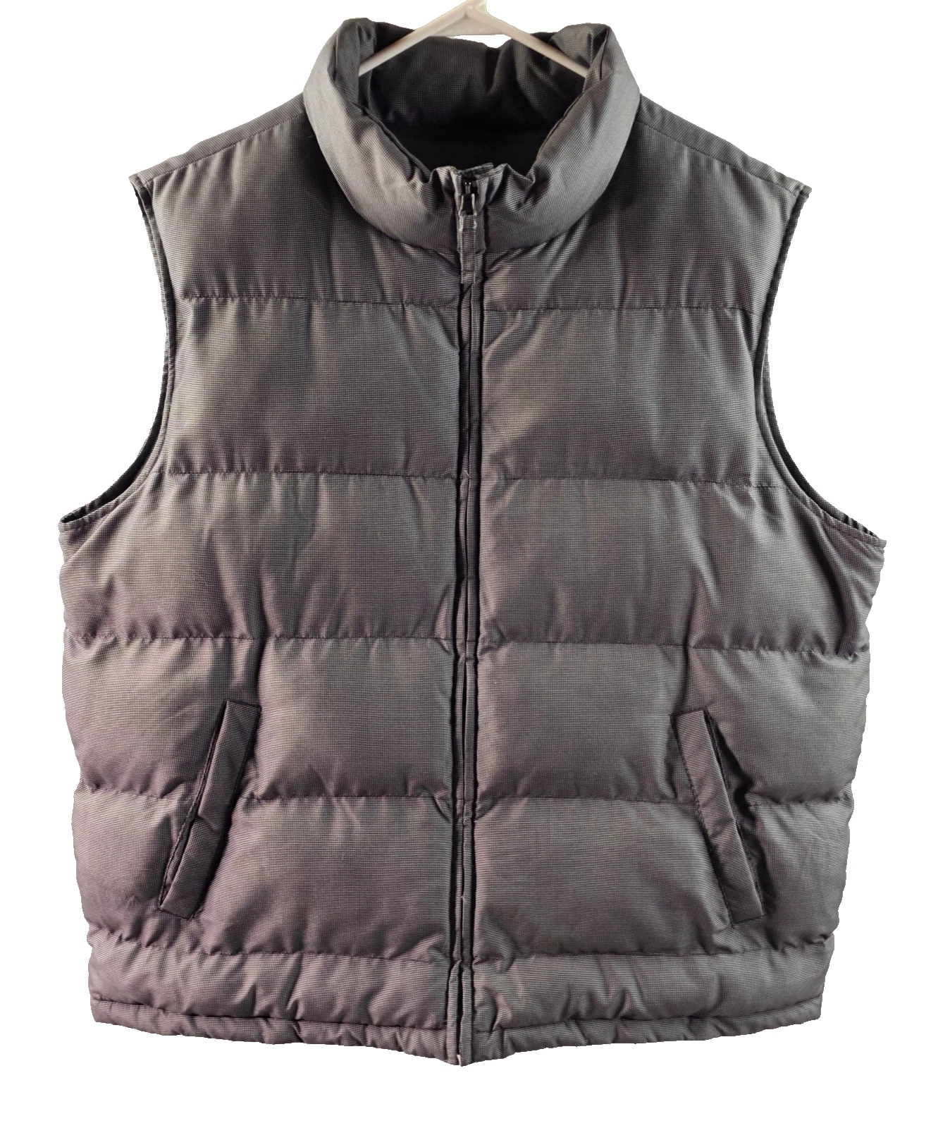 Weatherproof Mens Puffer Vest Size XL Grayish Grid Plaid Pockets Stand Collar
