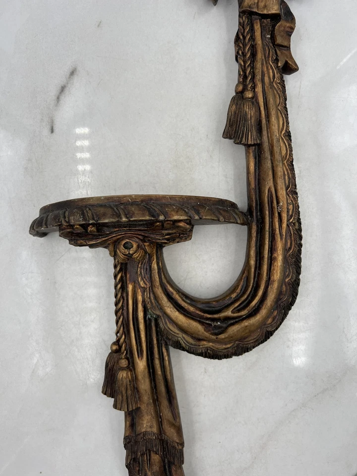 Arandela Design Toscano prateleira de parede Corbel Demi-Lune resina arco borla ouro rococó - Imagem 3 de 4