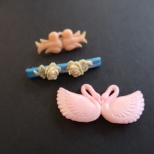 Vintage 1950s 60s Barrette Hair Clip Lot Flowers Roses Swans Birds As-Is