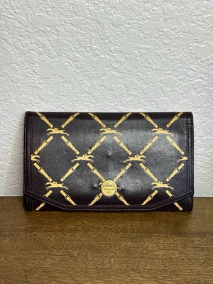Vintage Longchamp Brown Logo Print Leather Clutch Bag Wallet