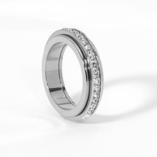 Titanium Steel Rotatable Spinner Ring with Zirconia,Anxiety Rings Stress Relieve