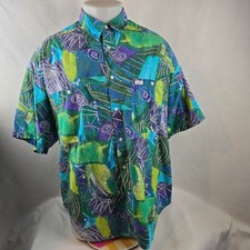 Vintage Georges Marciano Guess Shirt Mens Large Green Button Up Floral Geometric