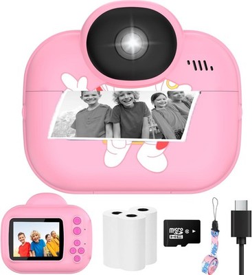 YINOCHE Kids Instant Print Camera 1080P Digital Video Camera Toy for Girls Pink