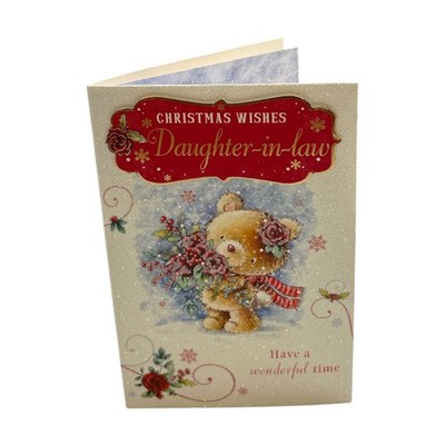 Teddy mit Blumenstrauß Design Schwiegertochter Weihnachtskarte