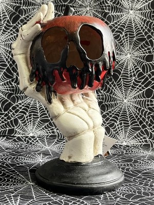 Skeleton Hand Holding Dripping Apple Figurine Black Red Halloween Decor