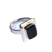 VTG NEW Polished Onyx 925 Sterling Silver Ring Size 7 NWT