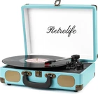Retrolife R609 Bluetooth Record Player 3-Speed Suitcase Turntable Blue