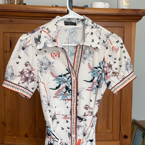 Topshop Shirt Dress Floral Bee Poetry Print Small Excellent Midi Belted
