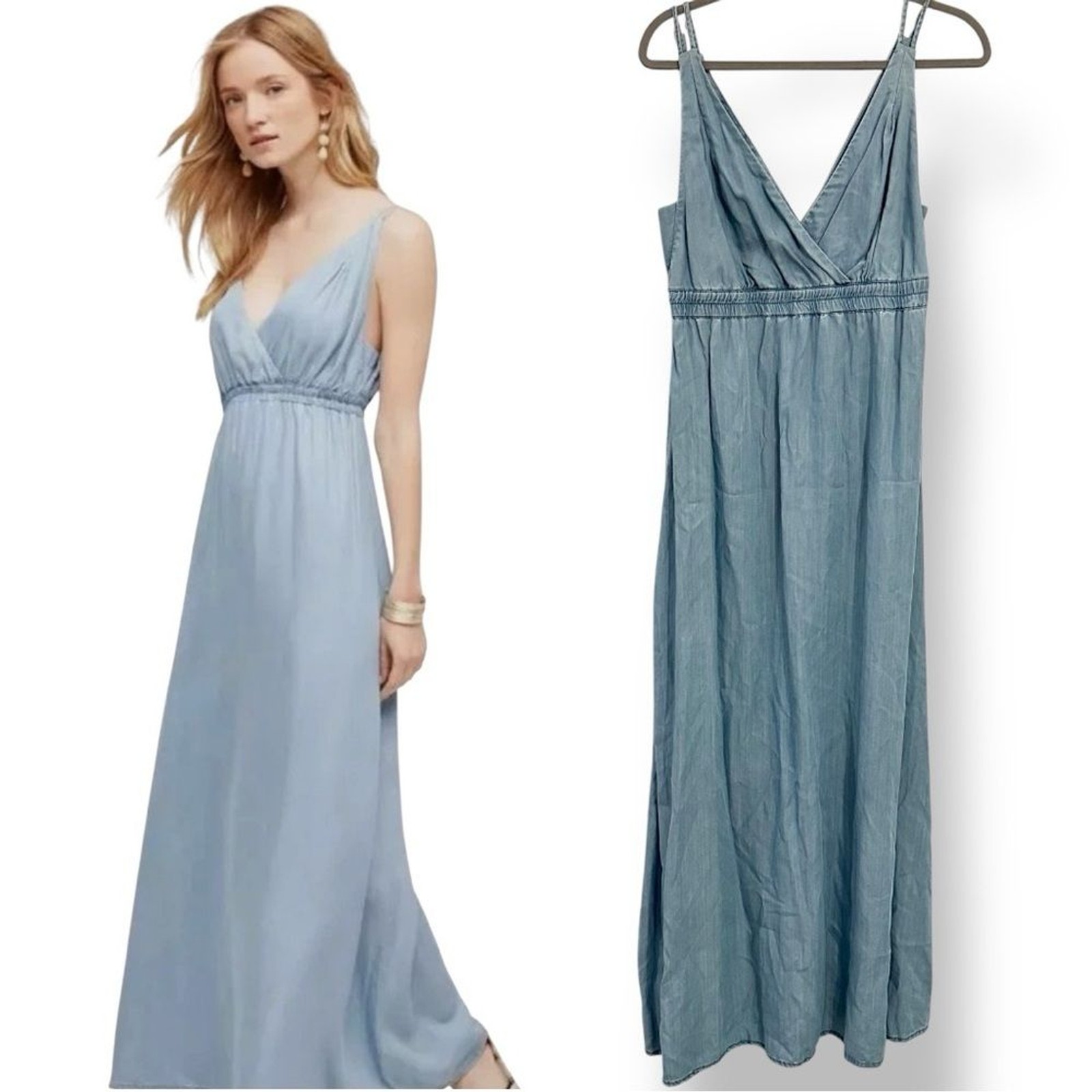 Anthropologie Holding Horses Denim Chambray Maxi Dress Minimalist Western Size 8