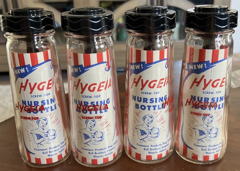 Vintage Set Of 4 Hygeia Baby Bottles NOS