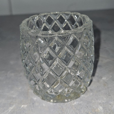 HOMCO Glass Diamond Pattern Candle Holder, Round Shape, Tealight, 2.5'', Has A Ye