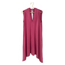 ERI + ALI Berry Asymmetrical Dress Cupro Blend V‑Neck Keyhole Tie Women’s S EUC