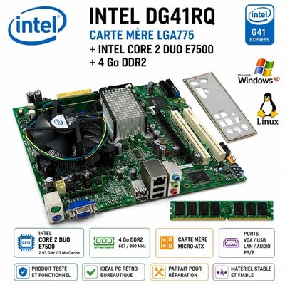 Intel DG41RQ + Core 2 Duo E7500 + 4GB DDR2 + I/O Shield LGA775 XP