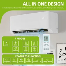 9000 BTU Ductless Mini Split Air Conditioner & Heat Pump 115V SEER2-17 WiFi