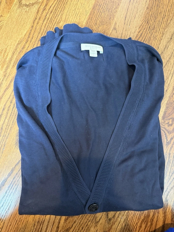 Cardigã Burberry Brit masculino algodão azul marinho manga longa com botões grande - Imagem 2 de 4