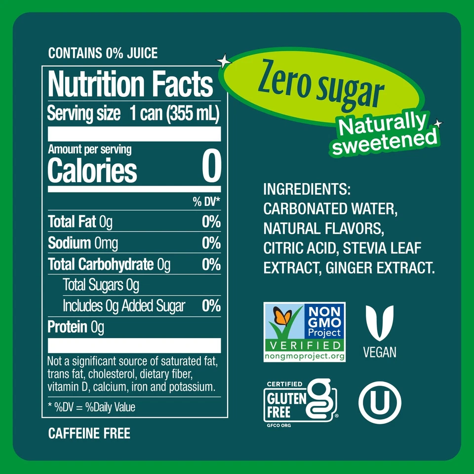 Zevia Zero Sugar Soda, Ginger Ale, 16 oz Cans 12-Pack – Naturally Sweetened, ... - Image 2 of 4