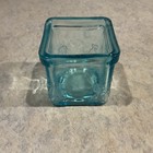 VTG Pressed Glass Votive Candle Holder Aqua Turquoise Square Cube. — photo 1