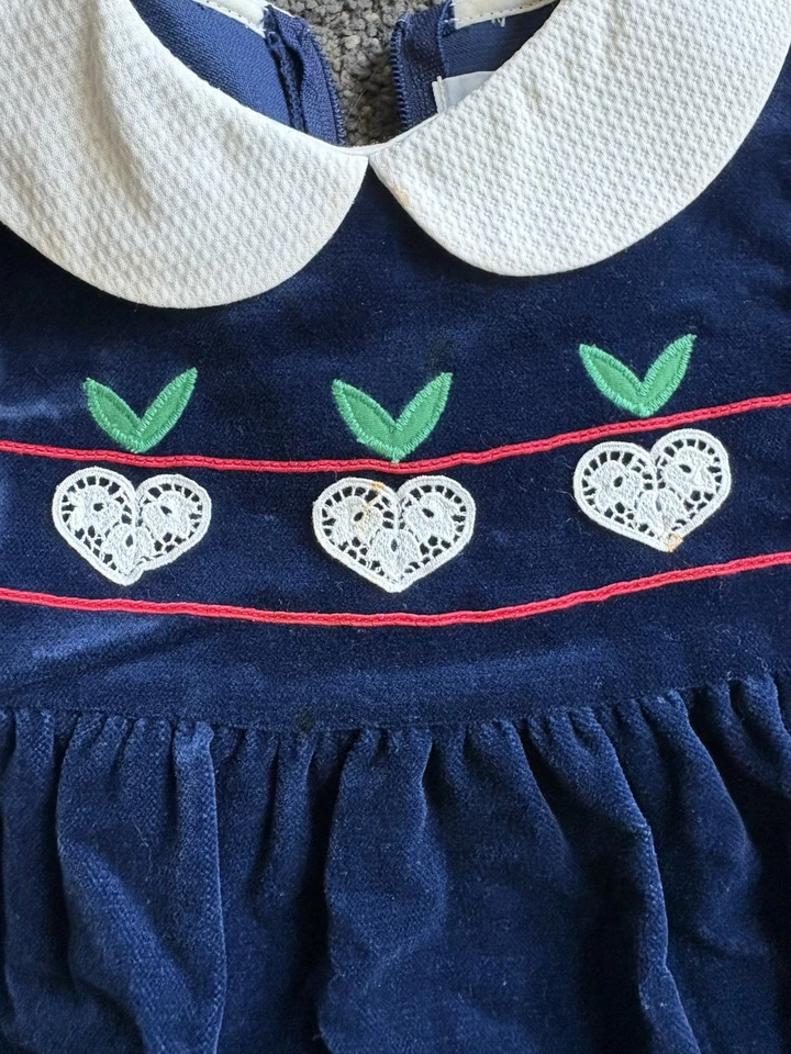 Vestido Vintage Años 80 Florence Eiseman Terciopelo Azul Marino, Niña 2t Saxo Fifth Ave Foto 2 de 4