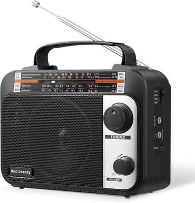 Multi-Band AM/FM/SW1-2 Radio Transistor AC or Battery Operated Black 